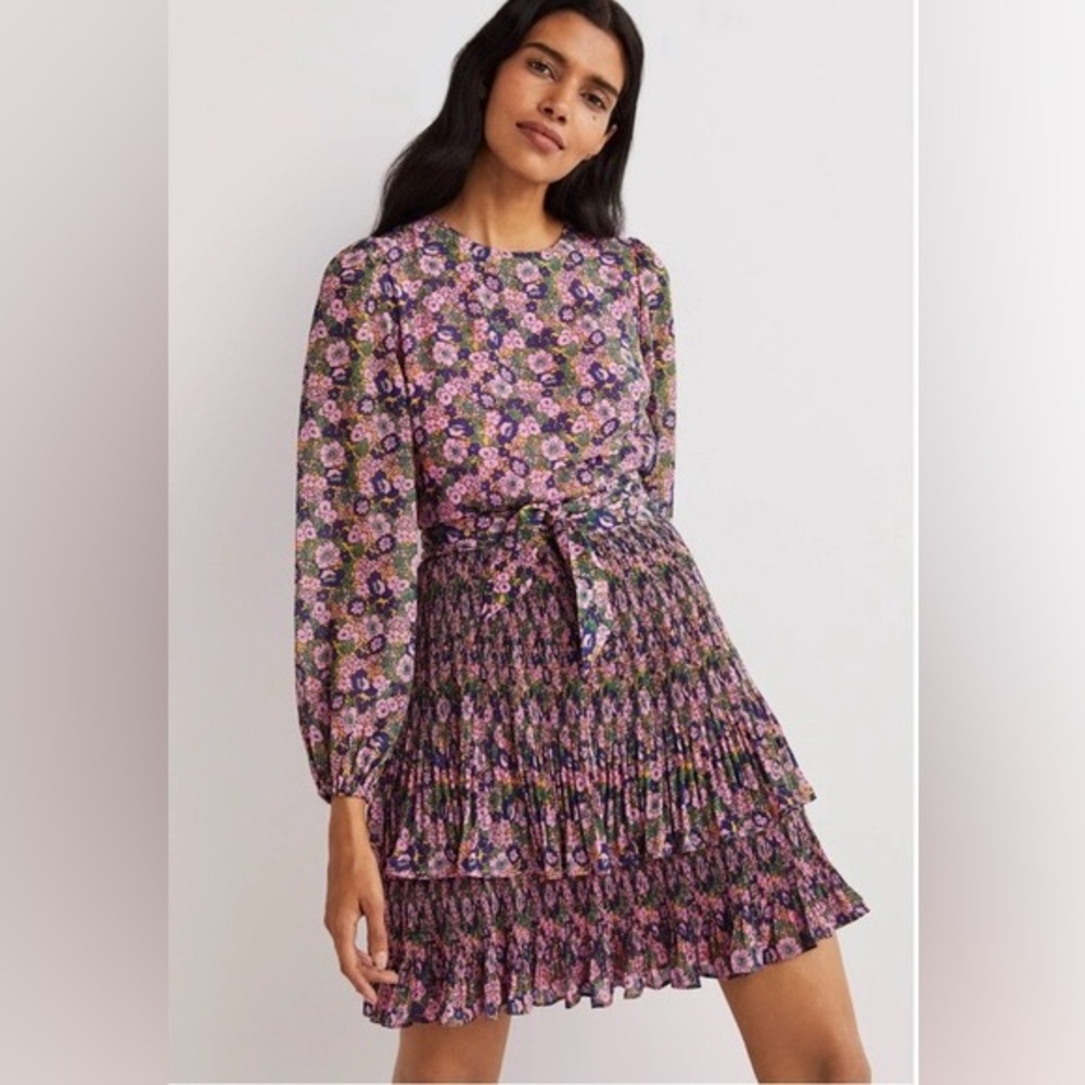 Boden Floral Long Sleeve Dress - Purple and Pink
